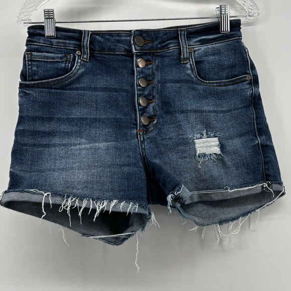 Kut From The Kloth Womens Blue Distressed High Rise Button Fly Jean Shorts Size - Picture 1 of 13